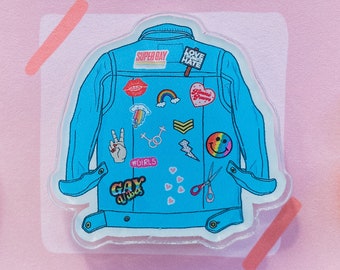 Gay Vibes Denim Jacket Acrylic Pin - LGBTQ Pride Pin - Denim Patches Design - Rainbow Aesthetic - Denim Jacket Pins