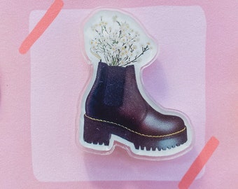 Dr. Martens Acrylic Pin - Doctor Martens Boots - Babys Breathe Flowers - Grunge Fashion