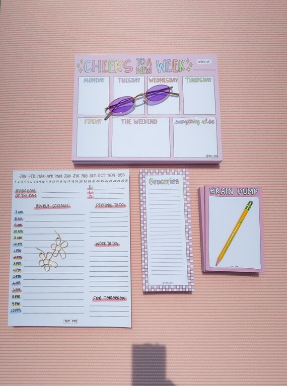 Weekly Meal Planner Notepad - 8.5x11 Inch Goal Setting Pad With Tear-Off Grocery Lists (50 Pages)