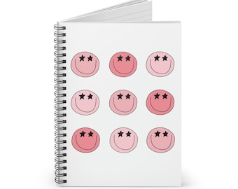 Spiral Notebook | Soft Cover Journal | Pink Smiley Star Face Journal