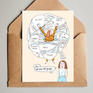 Postkarte: Mental Load Verwirrung /Grußkarte/Kunstdruck/Cartoon/Witz