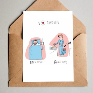 Lustige Postkarte mit Mantra: Gendern /Grußkarte/Kunstdruck