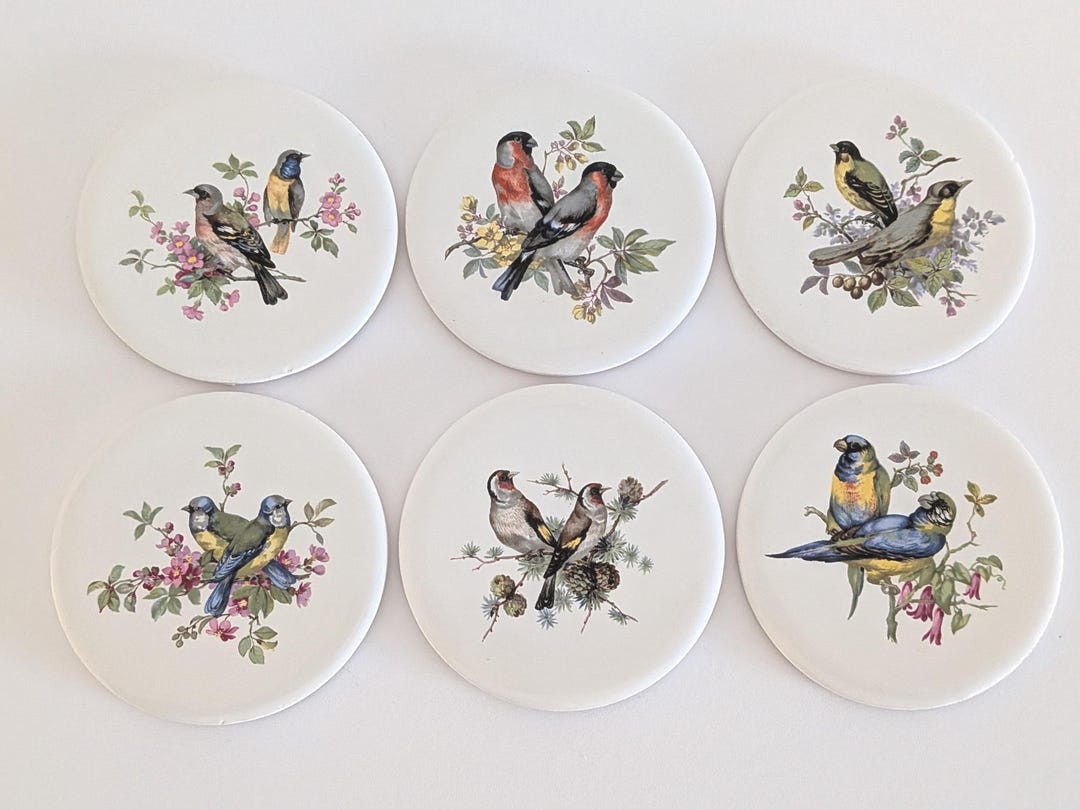 Vintage Ceramic BIRD Coasters in Original Box, SET of 6 | Cork Backed ...
