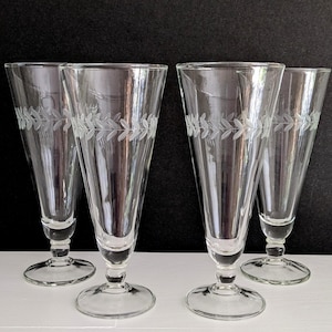 Vintage LAUREL Gray Cut Pilsner Glasses, SET of 4 | Anchor Hocking Barware