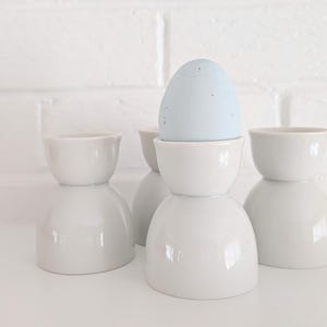 Vintage Bright White Double Egg Cups, SET of 4 | Farmhouse and Cottage Style Double Egg Cups