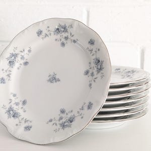 Vintage Johann Haviland, Bavaria BLUE GARLAND Bread and Butter Plates, SET of 8 | Blue & White China