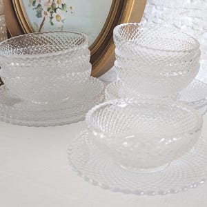 Vintage Heisey DIAMOND POINT Salt Cellars with Matching Underplate/Butter Pat (7 sets, 14 pieces)