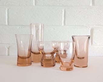 Vintage Curated, Mixed & Matched PINK Shot Glasses, SET of 6 | MCM Barware