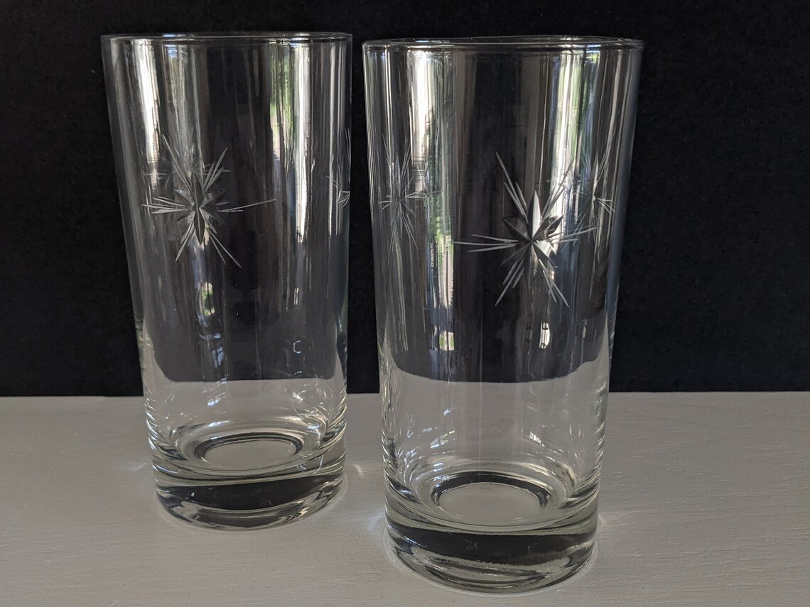 Vintage Etched Atomic Star Glasses Set of 2 Susquehanna Etsy