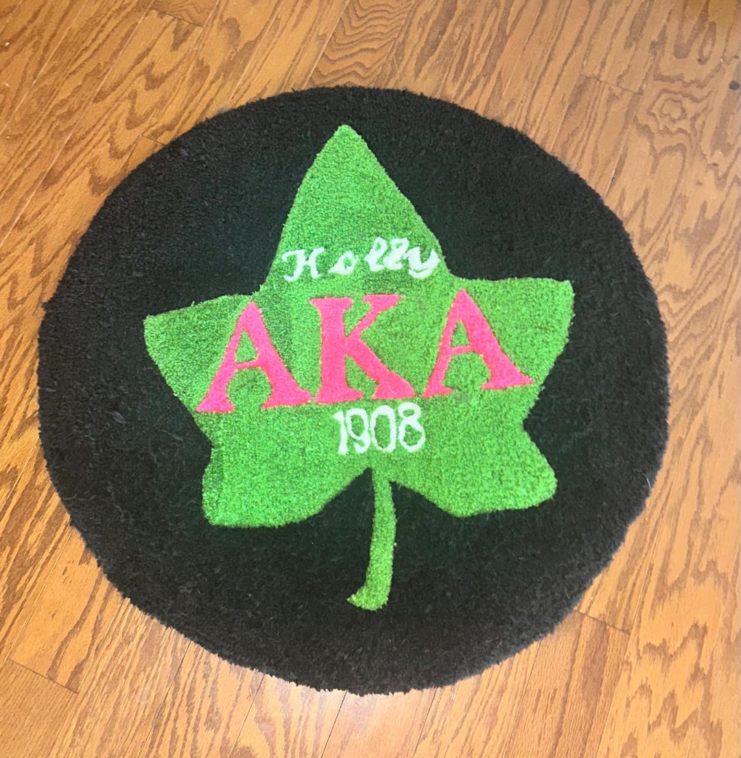 Handmade AKA Sorority Rug: Pink & Green, Black Background - Etsy