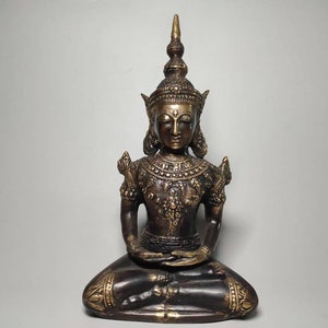 Meditationsbuddha, antike thailändische Buddha Statue, schützender Buddha, Bronze Skulptur, Buddha Figur, Wohnkultur, Geburtstagsgeschenk, 26,5 cm