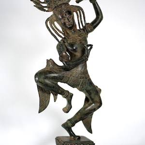 Bronze Dancing Apsara, Antique Cambodian Bronze Apsara Statue in Khmer Style, Tibetan Buddhist, New House Gift, Rare Item, 15.3 inch