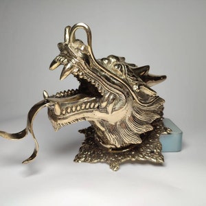 Dragon Head Figurine, Bronze Dragon Head Statue, Chinese Dragon, Wall Art, Pull Door, Gift for Boyfriend, Birthday Gift, 8 inch