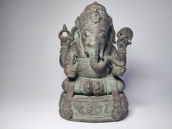 Antique Ganesha Statue, Lord Ganesh, Javanese Style, 10.2 Inch, Sitting Ganesha, Ganesha Idol, Collectable Gift, Home Decor,