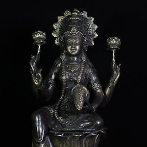 Bronze Lakshmi Goddess, Sri Lakshmi, Bronze Hindu God, Goddess Of Wealth Happiness, Fortune Luxury Beauty, Home Decor, Rare Item, 13.3 inch