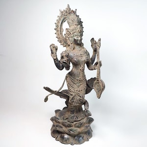 Sarasvati Goddess Statue, Saraswati Figurine, Goddess of Knowledge, Saraswati Idol, Saraswati Statue, Indian Style, Hindu God, 15 inch