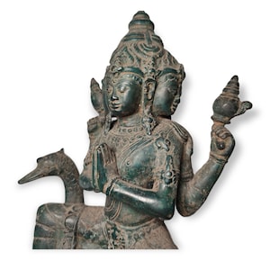 Bronze Brahma Statue, Four Faced Brahma Statue with 4 Armed, Brahma Siting on the Swan, Hindu God, Brahma Idol, Home Decor, 11.4 inch