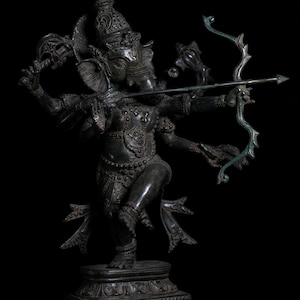 Antique Statue, Bronze Ganesh Statue, Dancing Ganesha on Lotus, Ganesha Idol, Decorative Ganesha, Ganesha on Altar, Rare Item, 15.3 inch