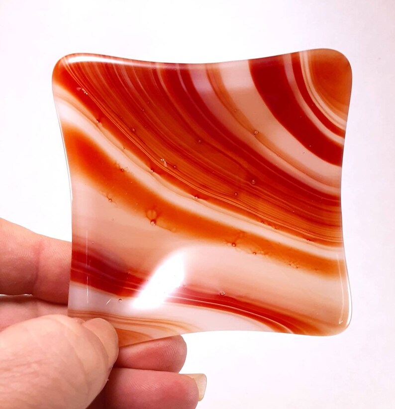 Fused glass dishes in brown chocolate color pair square