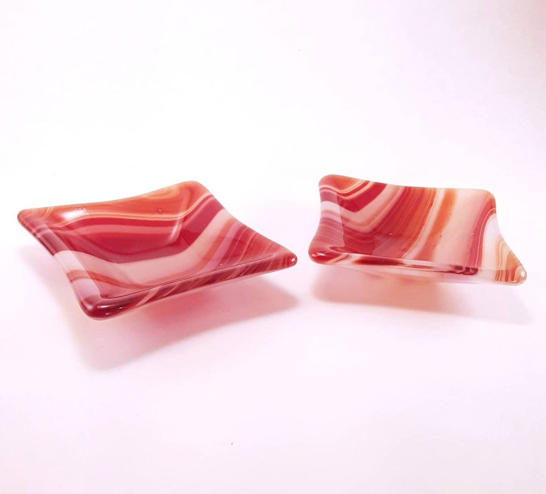Fused glass dishes in brown chocolate color pair square