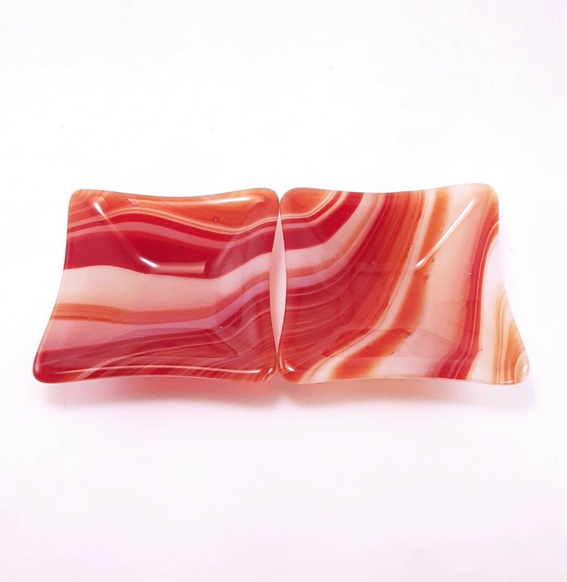 Fused glass dishes in brown chocolate color pair square