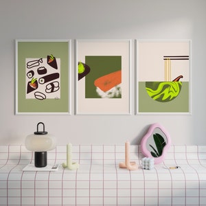 Wall Art Set of 3 Prints, Japanese Modern Art Style Print, Home Decor Set, Gallery Wall Bundle, Asian Foods Wall Art Posters, Sushi Art