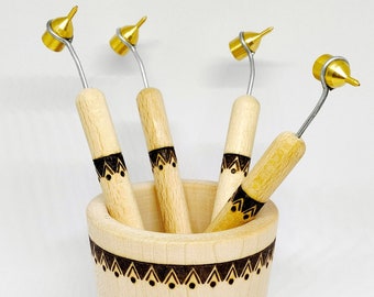 Ukrainian egg decorating kit, Kistka set in a wooden cup holder, Kistky set, Pysanky supplies, Easter eggs tools, Pysanky Wax Resist Tools