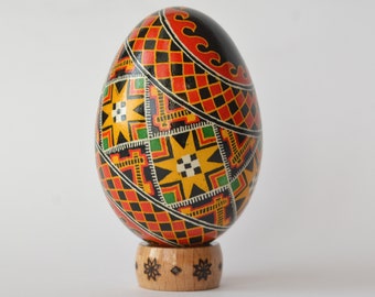 Huevo de pysanka, pysanka de huevo ucraniano, adorno de huevo de ganso, pysanka de cáscara de huevo real soplado, adorno de huevo de Pascua ucraniano, huevo pintado a mano