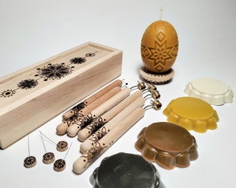 Kit Pysanky, strumenti e materiali per decorare le uova ucraine, set Kistky, cera d'api e candela Pysanka, set regalo per uova di Pasqua, fatto a mano in Ucraina