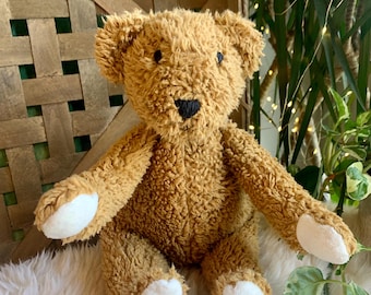 Handmade Organic Cotton Teddy Bear – Naturally Dyed Sherpa Plush, Eco Friendly Baby Shower Gift Nursery Keepsake Heirloom Walnut & Cosmo