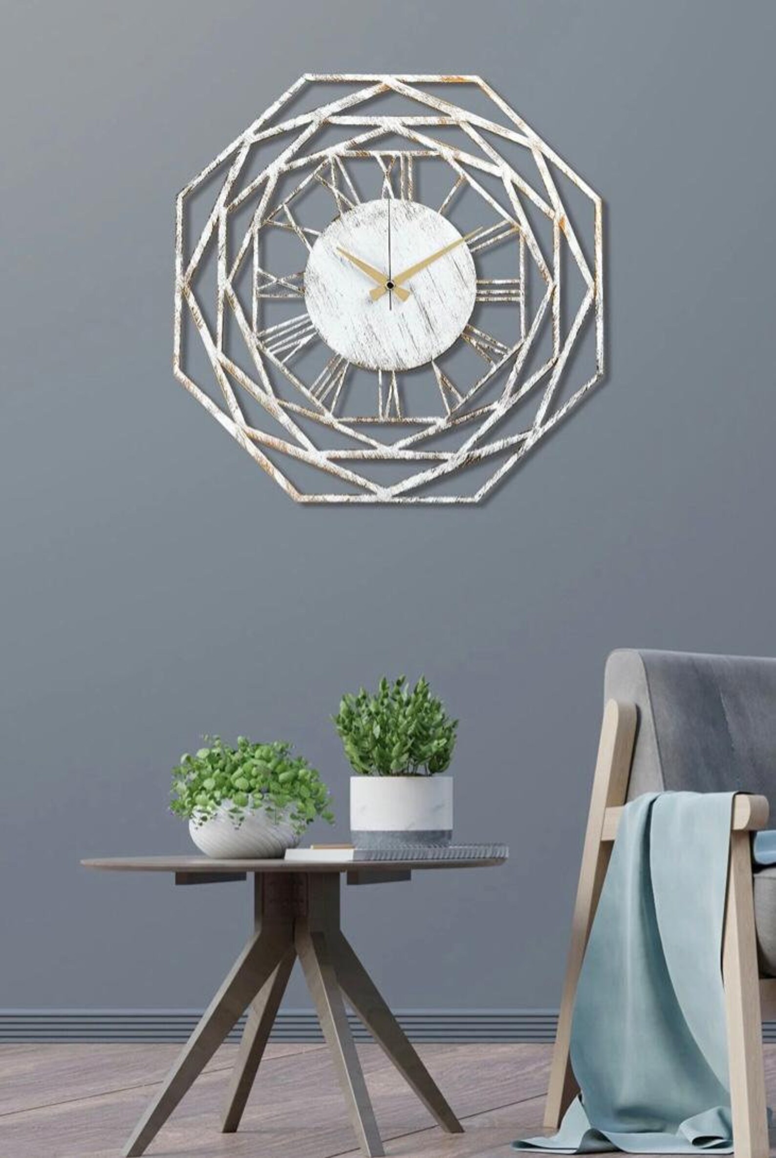 White Tumbled Metal Wall Clock Modern Wall Clock Metal Wall Etsy
