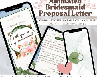Cute Animated  Bridesmaid Proposal Card  for wedding invitation gift video template editable will you be my Maid of Honor info bridal party