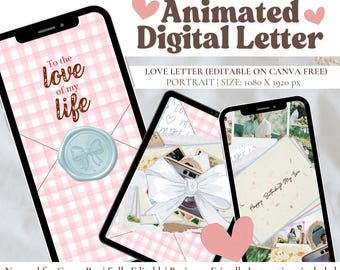 Carta de amor animada: regalo virtual para relaciones a distancia, cumpleaños y aniversario (descarga digital de plantilla de Canva)