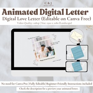 Bonita carta digital personalizada para aniversario de larga distancia: regalo para novia. Ideas románticas y bonitas para un aniversario virtual.