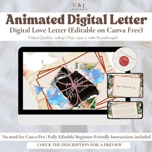Cute Animated Love Letter Virtual Gift For LDR Couple Digital Gift Ideas for Birthday Personal Gift for Boyfriend Anniversary Virtual Card