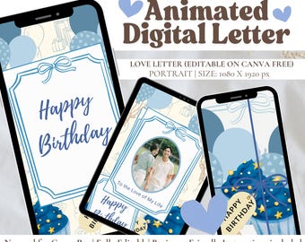 Bonita carta de amor animada, regalo virtual para pareja en una relación a distancia. Ideas de regalos digitales para cumpleaños, regalo personal para novio, tarjeta virtual de aniversario.