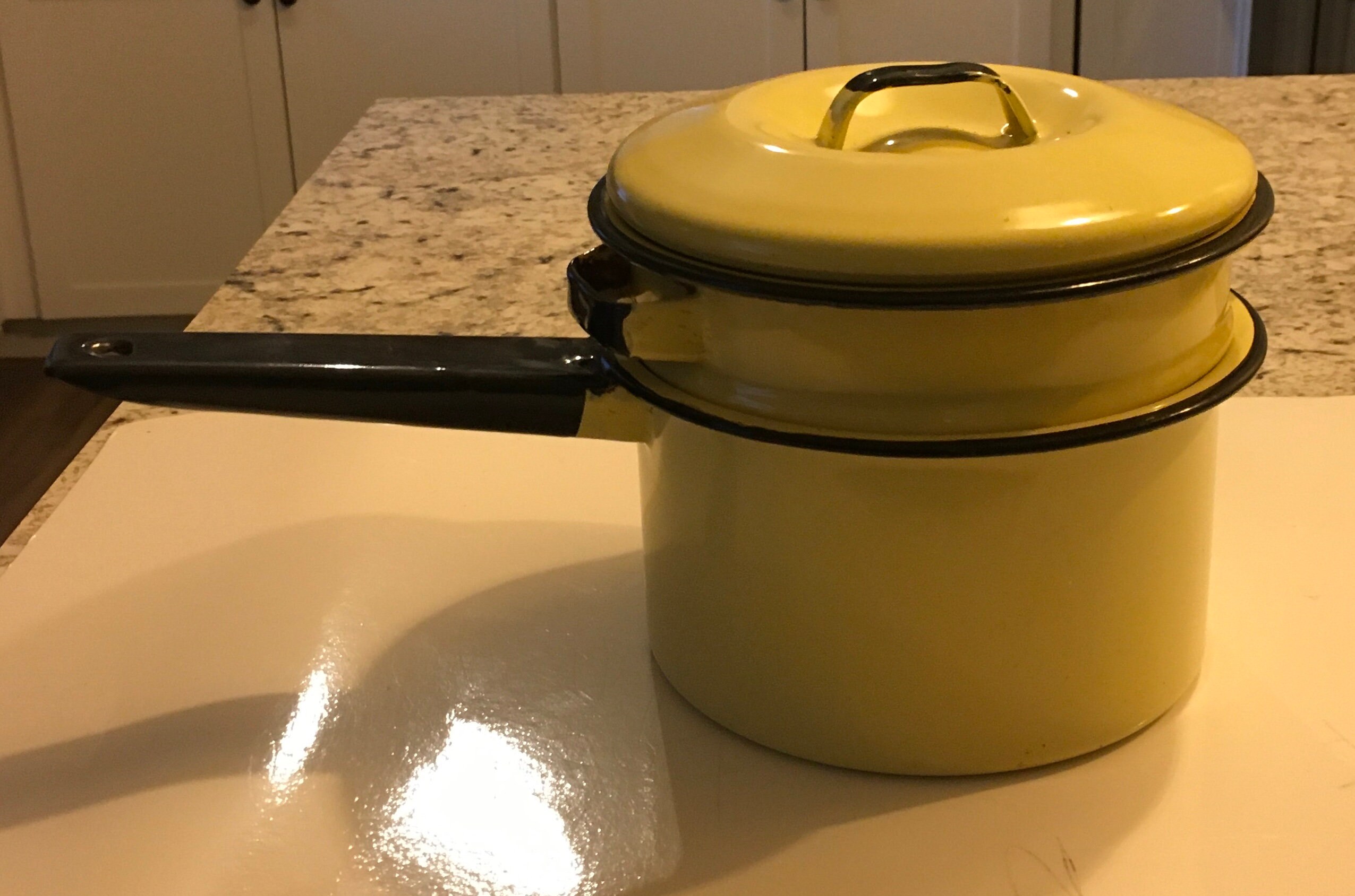 Vintage 3 pc Double Boiler in Yellow Enamelware with Black Etsy