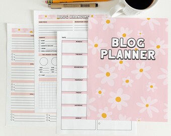 30 Page Pack Blog Planner | Pink Daisy Blog Planner | PDF Planner | Blog Checklist