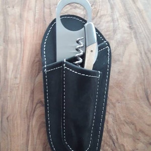 Black Barblade Holster, Bottle opener, Decapsuler, Lemonadier, Leather bag/pouch for bar tools, Barblade, Sleeve, Waiter bag/Color: Black