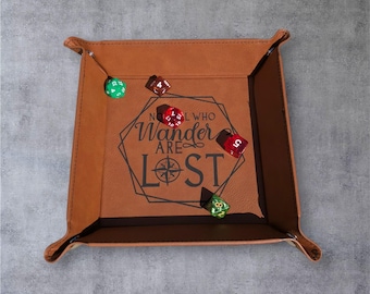 Not all who wander are lost, Dice tray, DnD, dice rolling tray, RPG, collapsible dice tray, portable dice tray, valet tray