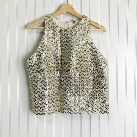 Vintage Union Made Gold Sequin Sleeveless Top Size