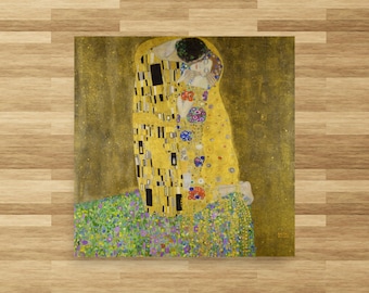 グスタフ・クリムト作「接吻」のアートプリント：鮮やかな色彩、美術館 