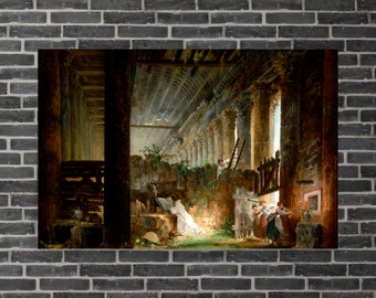 Realist Art Print - A Hermit Praying in the Ruins of a Roman Temple by Hubert Robert - Hubert Robert Print - Hubert Robert Poster