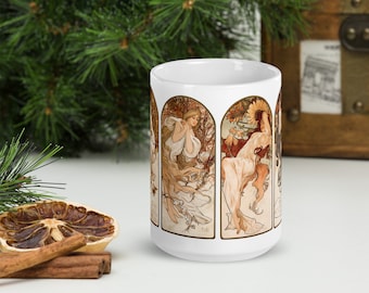 Alphonse Mucha De Vier Seizoenen Mok 11oz, 15,oz
