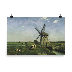 Landschaft Kunstdruck - Landschaft mit Windmühle bei Schiedam von Jan Hendrik Weissenbruch Fotopapier Poster