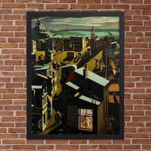German Small Town by Night by Georg Scholz - Framed Georg Scholz Print - Framed German Small Town by Night Print