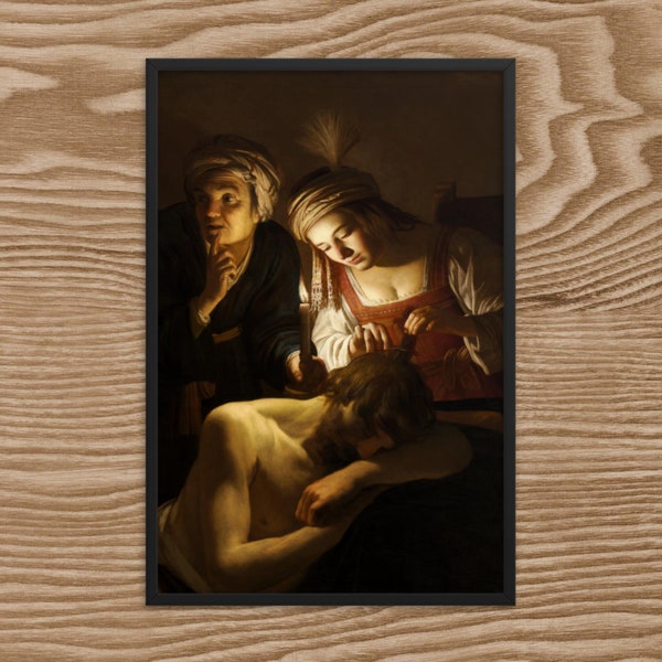 Samson and Delilah by Gerard van Honthorst - Framed Gerard van Honthorst Print - Framed Biblical Art - Framed Samson and Delilah Print