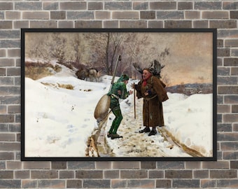 Framed Symbolic Art Print - The Ant and the Grasshopper by Jehan Georges Vibert - Framed Jehan Georges Vibert Print