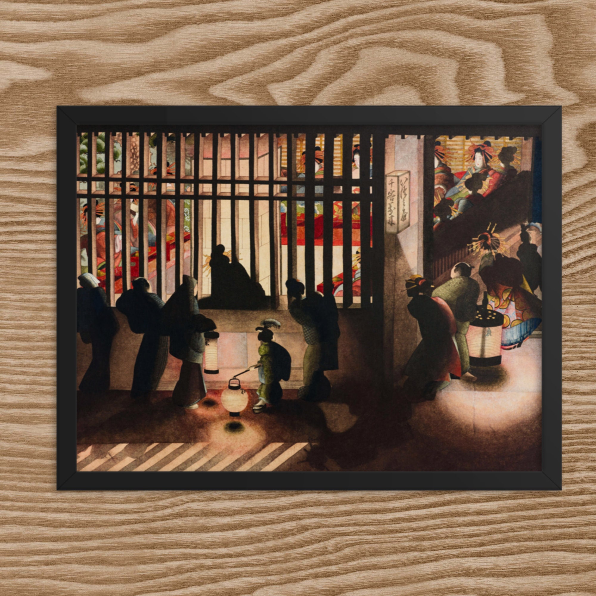 Framed Historical Print - Night Scene in Yoshiwara by Katsushika