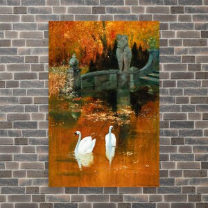 Cisnes en un parque en otoño de Hans Rudolf Schulze - Impresión de Hans Rudolf Schulze - Cisnes en un parque en otoño Impresión